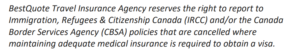 BestQuote保険約款の一部抜粋 BestQuoteは保険をキャンセルした被保険者についてIRCCに報告できる権利があります。